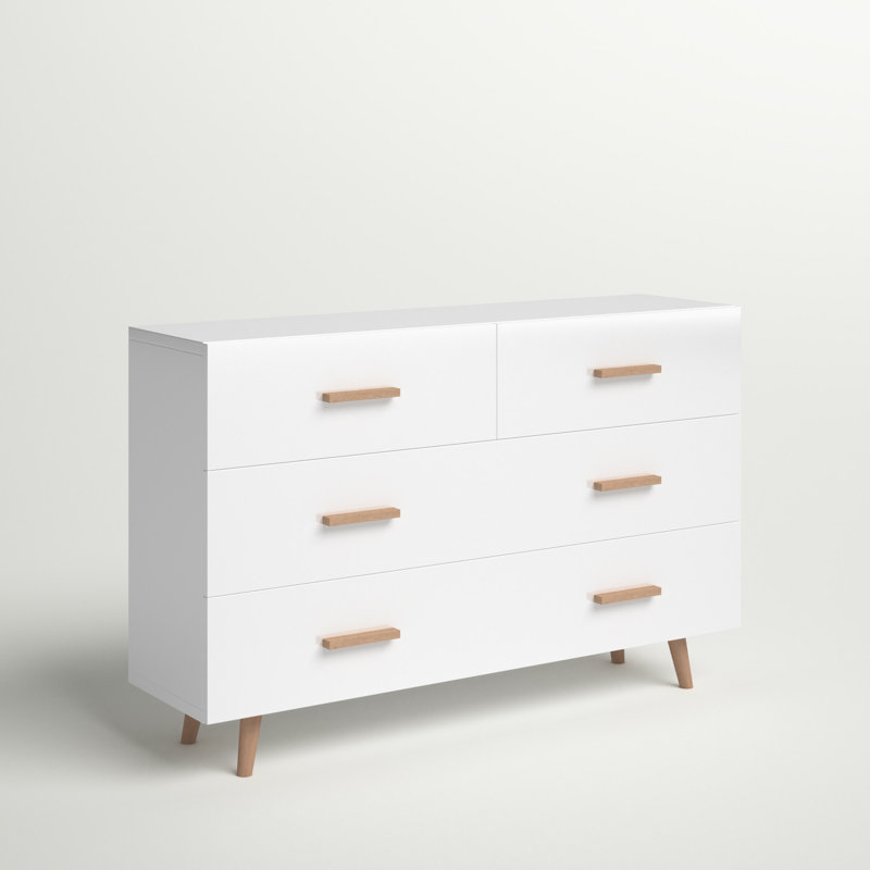 Katelin 4 Drawer 125Cm W Solid Wood Chest Of Drawers, White Matte/White Gloss