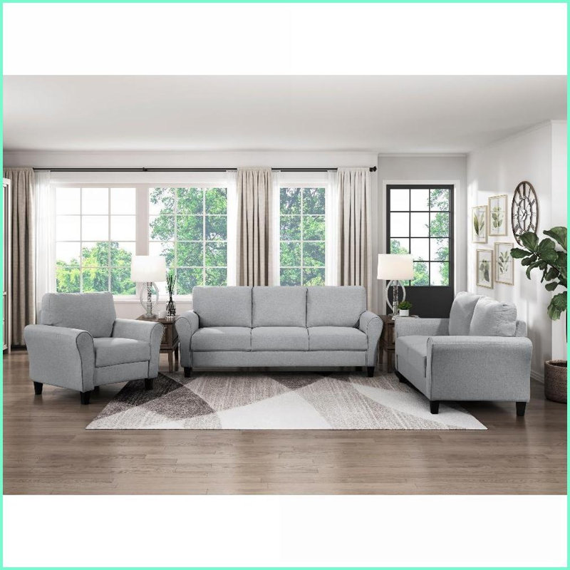 Canapé de salon moderne transitionnel pour 3 personnes - Polyester texturé, coussins à ressorts ensachés, structure en bois massif | Gris foncé | Polyester | Accoudoirs évasés