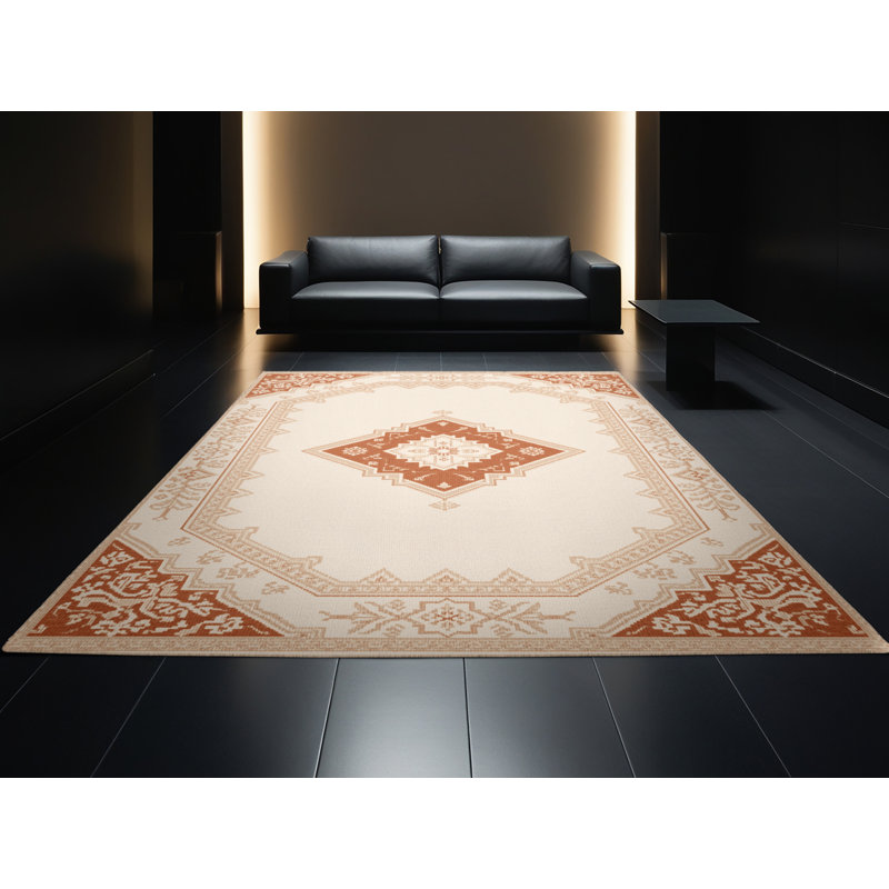 Tapis oriental doux en peluche douce de style oriental Eichhorn - reliure beige, 2 pi x 3 pi