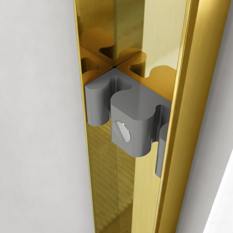 Porte de douche double coulissante avec verre trempé de 1/4 po de 6 mm, largeur réglable de 56 à 60 po, semi-design, or brossé, installation réversible pour différentes ouvertures
