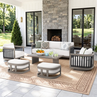 Sereno Patio 5 Person Aluminum Swivel Conversation Set With Cushions And Ottomans