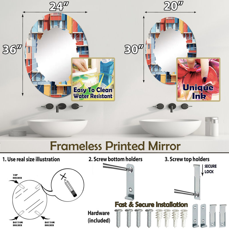 Colorful Cityscape Oval Bathroom Vanity Mirror