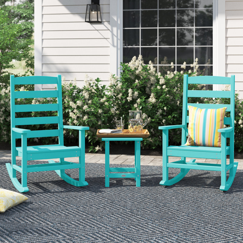 POLYWOOD x Sol 72 Jamarion 3-Piece Porch Rocking Chair Set, Aruba