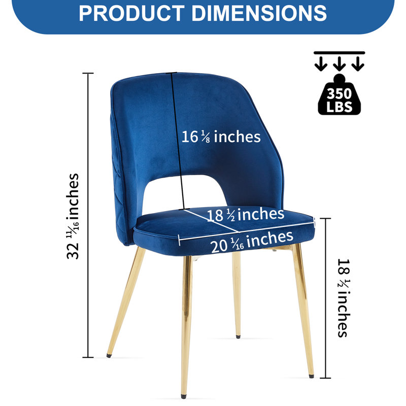 De 4 chaises de salle à manger en velours avec pieds en métal et garniture creuse captivante