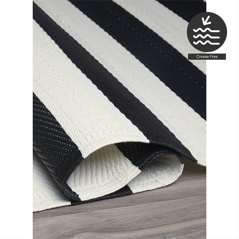 Mayur Outdoor Rug Recycled Plastic Straw Waterproof Patio, Rectangle 9' x 12', Brittany - Black/White