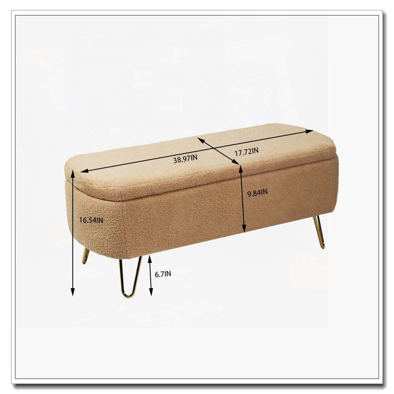 Faux Fur Flip Top Storage Bench with Gold Legs, Camel