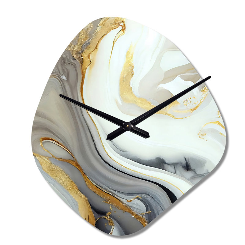 Horloge murale en marbre blanc et doré abstrait III - forme irrégulière, Petit