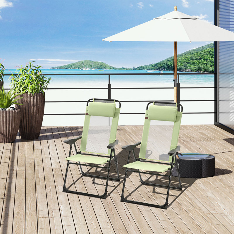 Ensemble de 2 chaises de patio pliantes avec appui-tête amovible, Vert
