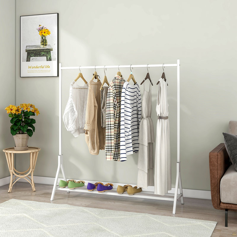 Garment Rack Freestanding Hanger Multi-functional Single pole Bedroom Clothing Rack Bedroom, White