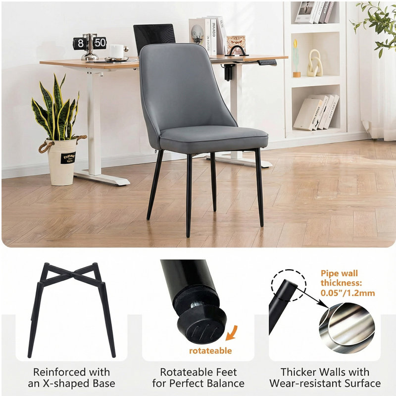 Faux Leather Upholstered Dining Chairs With Steel Legs(Set Of 2), Gray, 2