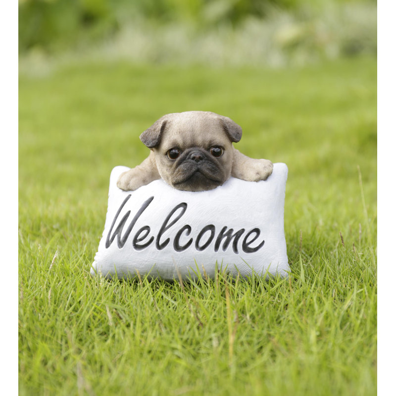 Statue carlin avec enseigne welcome