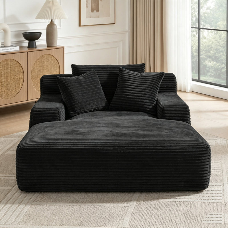 Chaise longue surdimensionnée en velours côtelé pour l'intérieur, Noir