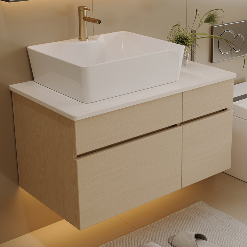 Petit meuble-lavabo flottant simple 31,5 pouces avec lavabo, Chêne