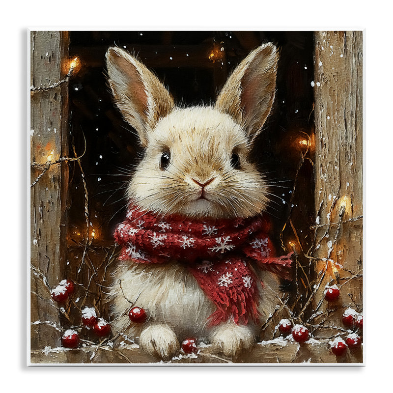 «Bunny with Snowy Holly Berries», plaque murale par Riley B