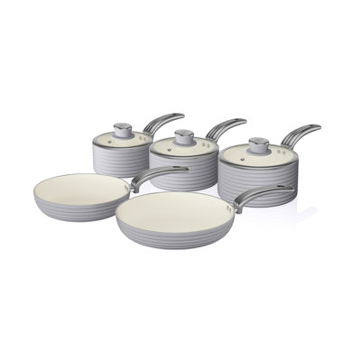 Swan Retro Aluminium Pan Set with Glass Lid, Non-Stick Ceramic Coating