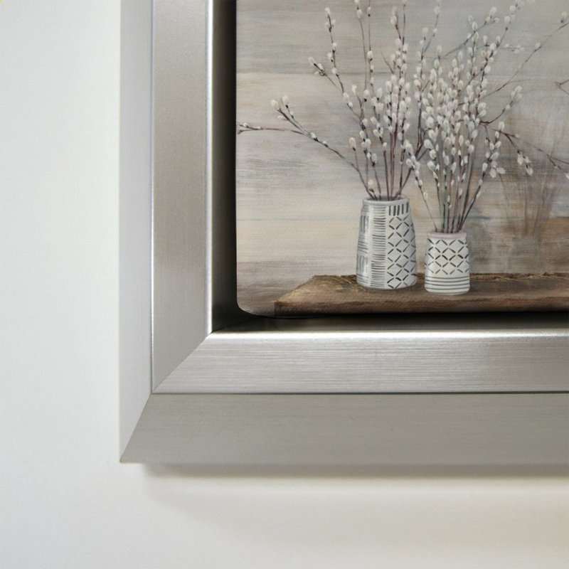 «Pussy Willow Still Life with Designs» par Julia Purinton - impression sur toile, H 44 po x l 64 po, Argent