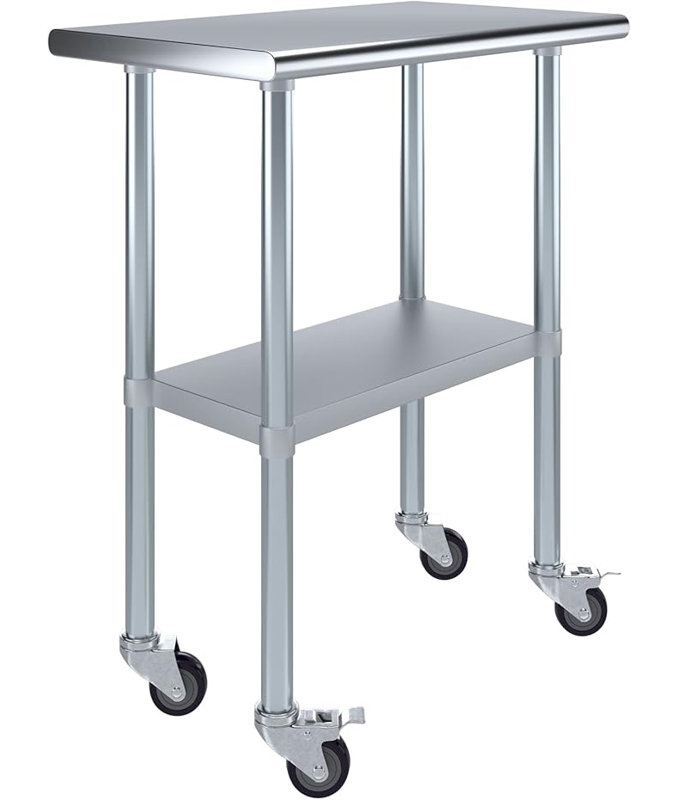 Table en acier inoxydable avec roulettes, H 38 po x L 30 po x l 18 po