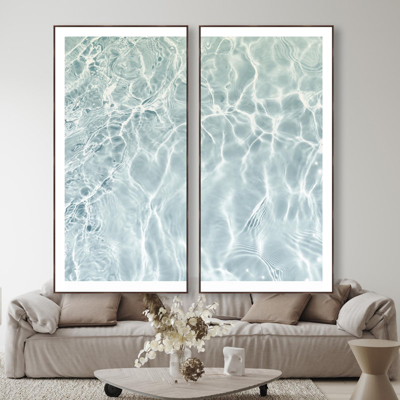 Oliver Gal Calming Waves Clear Diptych Coastal - High-Gloss Gel Framed Canvas Art, Brown, 55" H x 37" W