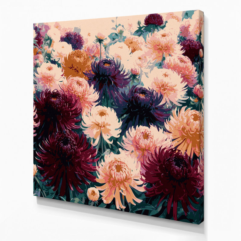«Botanical Chrysanthemums», art mural sur toile brune, H 16 po x l 16 po