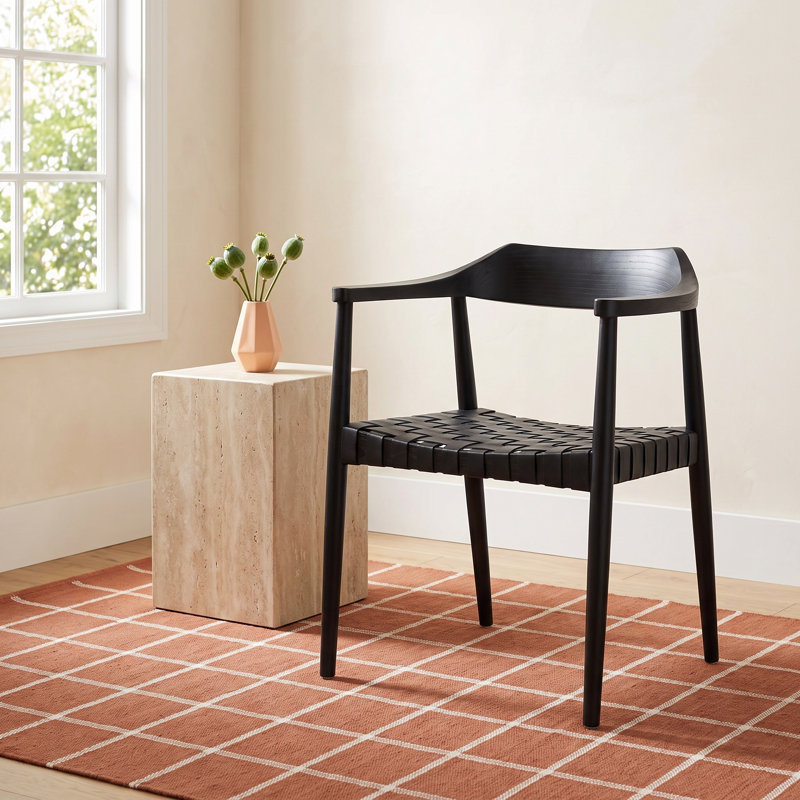 Noreen Accent Chair, Black Genuine Leather, Black