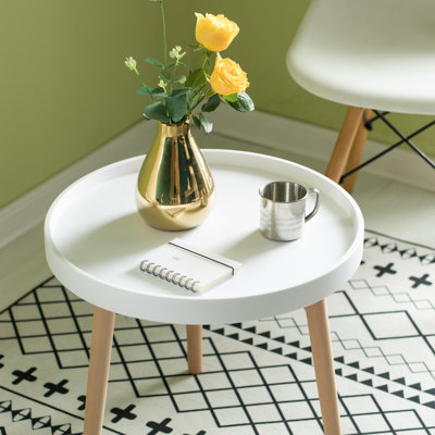 Table basse d'appoint moderne en plastique avec pieds en bois de hêtre, noir