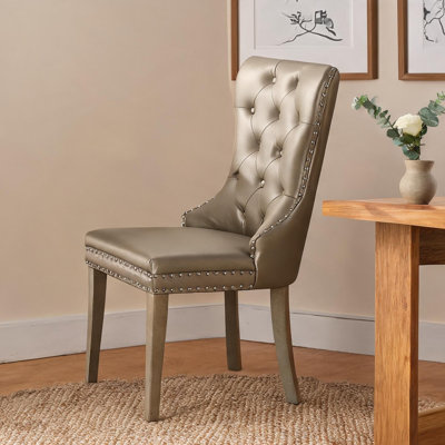 Ensemble de 2 chaises d'appoint en similicuir or champagne pour salle à manger, style à oreilles