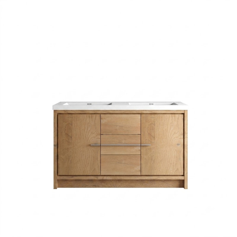  Meuble-lavabo double 60 po avec comptoir en résine blanc brillant, moderne, maison, 60"