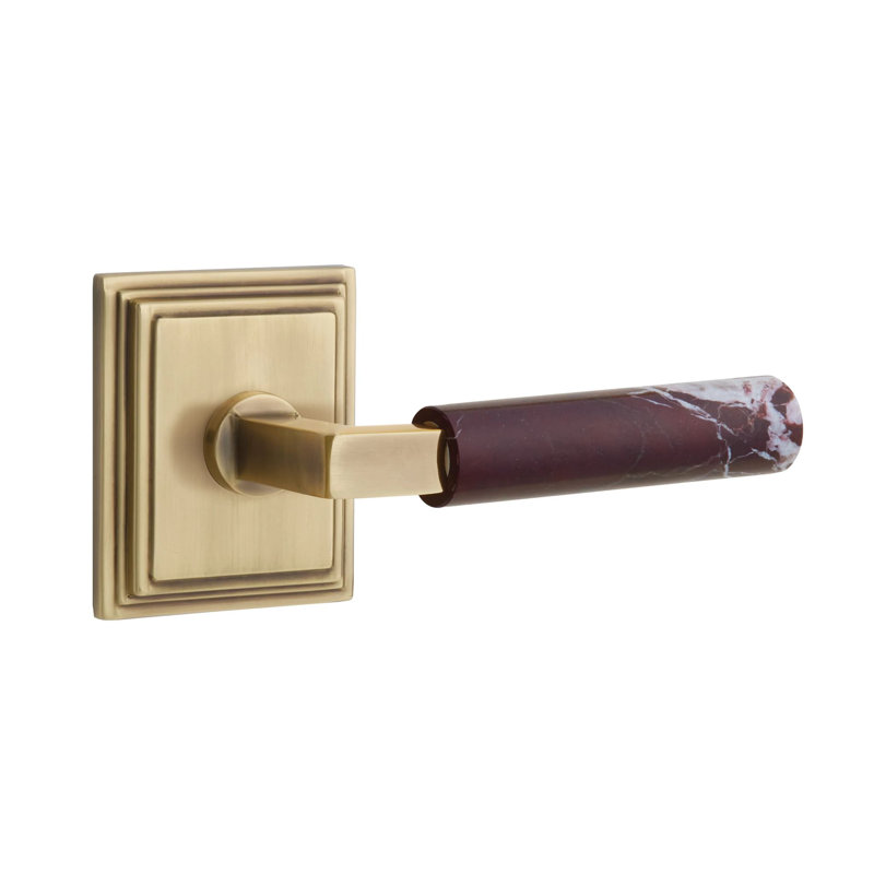 Ensemble de leviers d'intimité Emtek Select avec rosette Wilshire et tige carrée en L, levier en marbre Rosso Levanto, Gauche