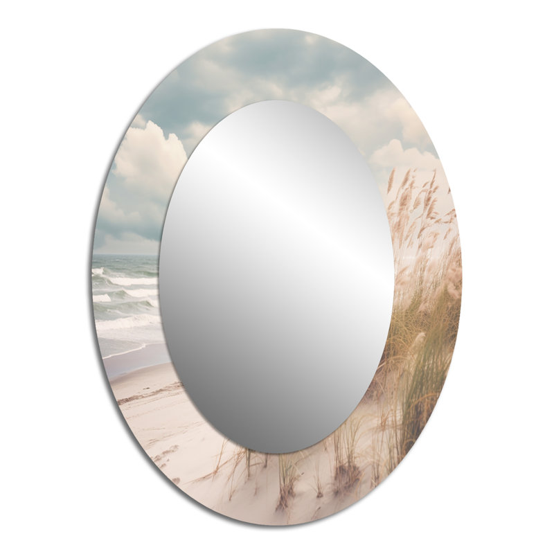 Beach Grass Landscape IV - White Coastal Oval Wall Mirror, 40" x 30"