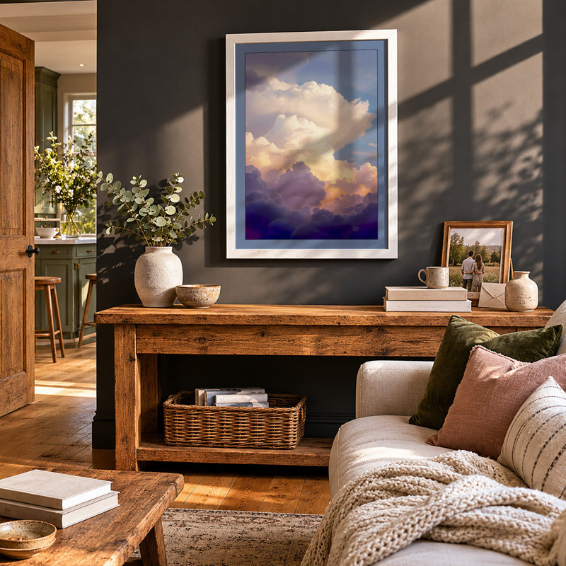 Towering Cloudscape Modern - Framed Print, A2 - 59.4 x 42.0 cm, White