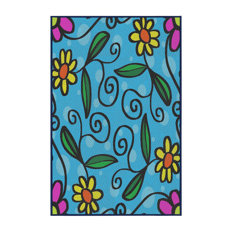 Tapis bleu à motif floral Nidhogg, Rectangle 2 pi x 3 pi