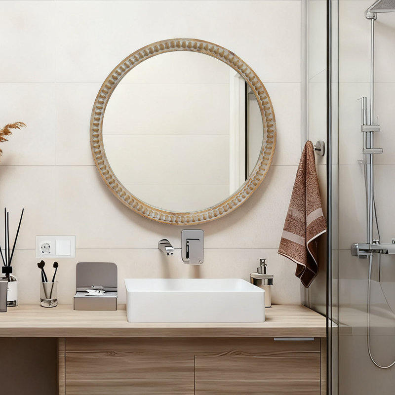Solid Wood Round Mirror