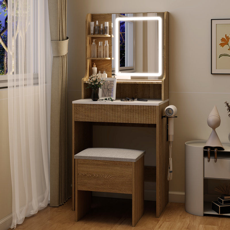Ensemble de coiffeuse avec tabouret Herdon , Naturel