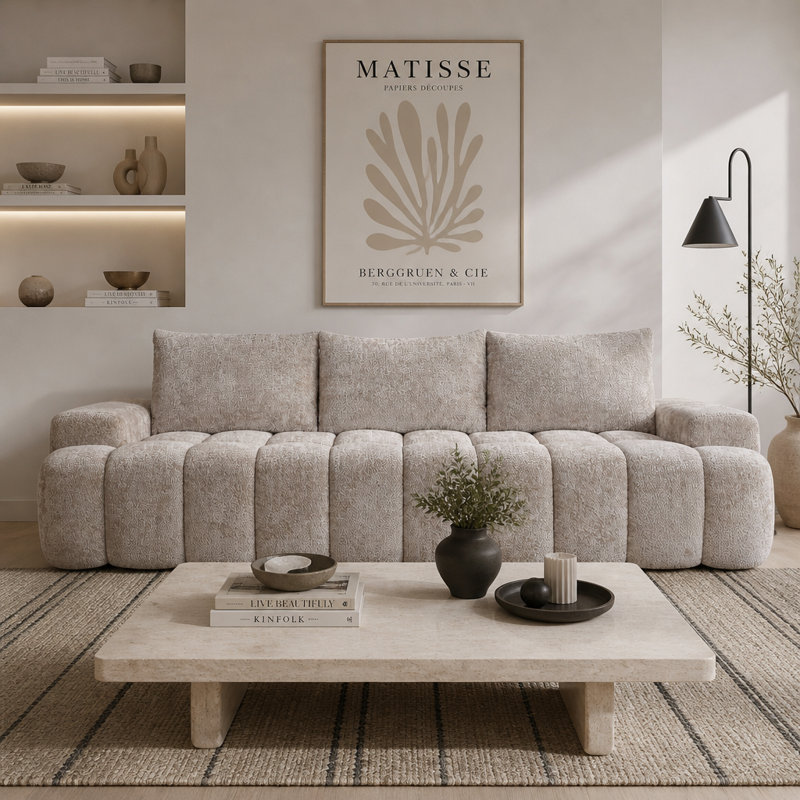 Canapé modulaire moderne surdimensionné incurvé avec tissu bouclé en forme de nuage et mousse haute résilience pour le salon