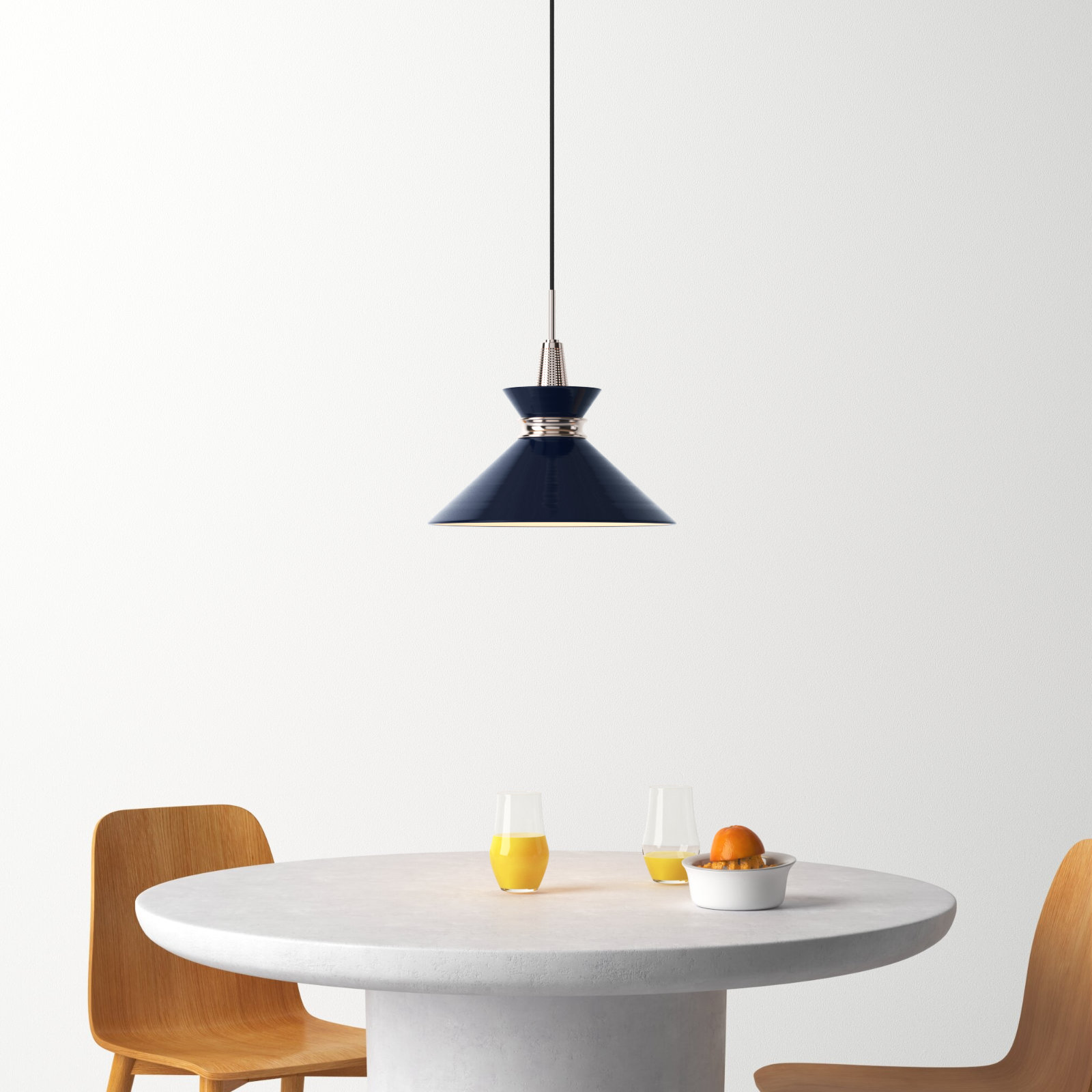 Corby Single Light Metal Pendant, Polished Nickel, Navy, 13.25" H x 14" W x 14" D