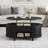 43.3'' W Oval Lift Top Coffee Table With Hidden Storage, Fluted Wood Center Table With Storage Compartment And Open Shelf-103832528