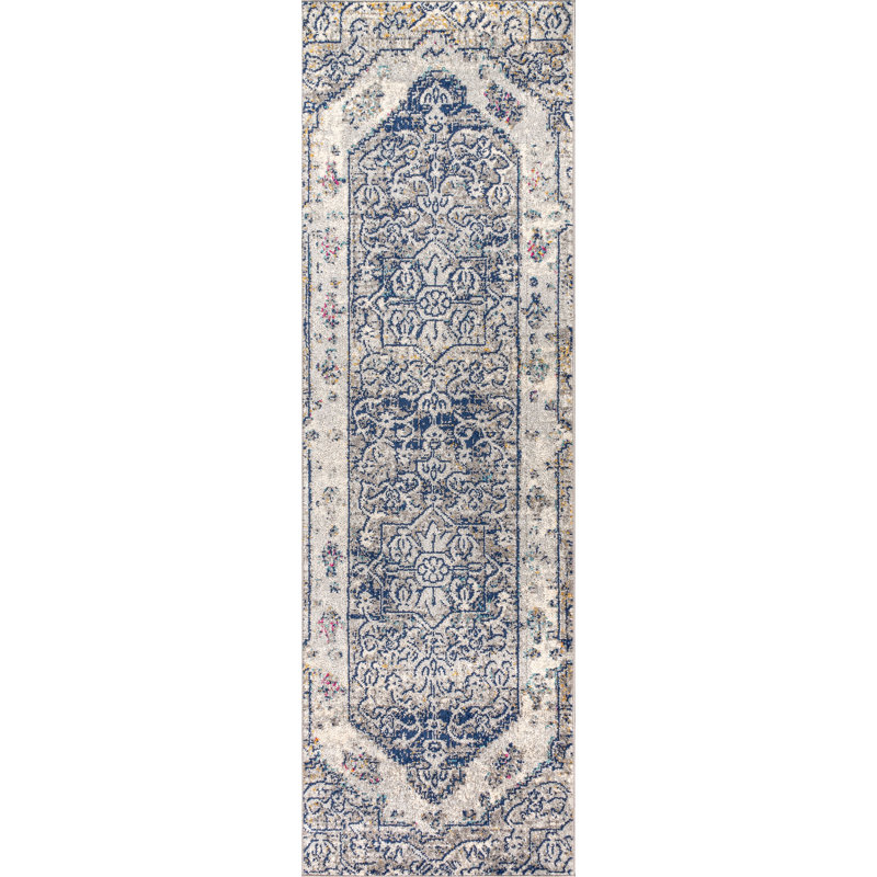 Tapis crème / bleu Latorre, Tapis de couloir 2 pi 3 po x 8 pi