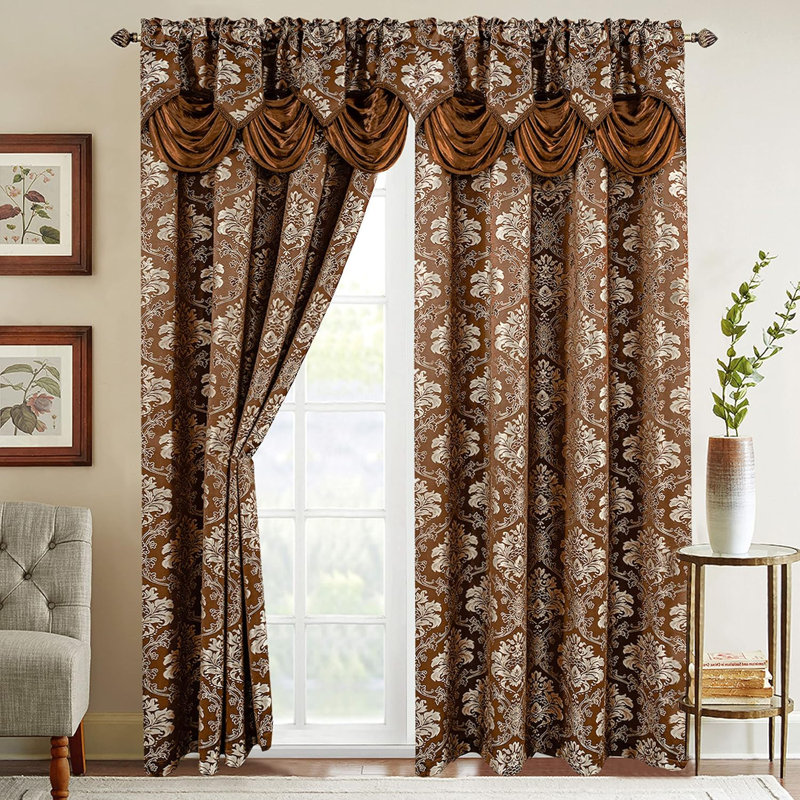 Valance Semi Sheer Curtain Pair, Brown