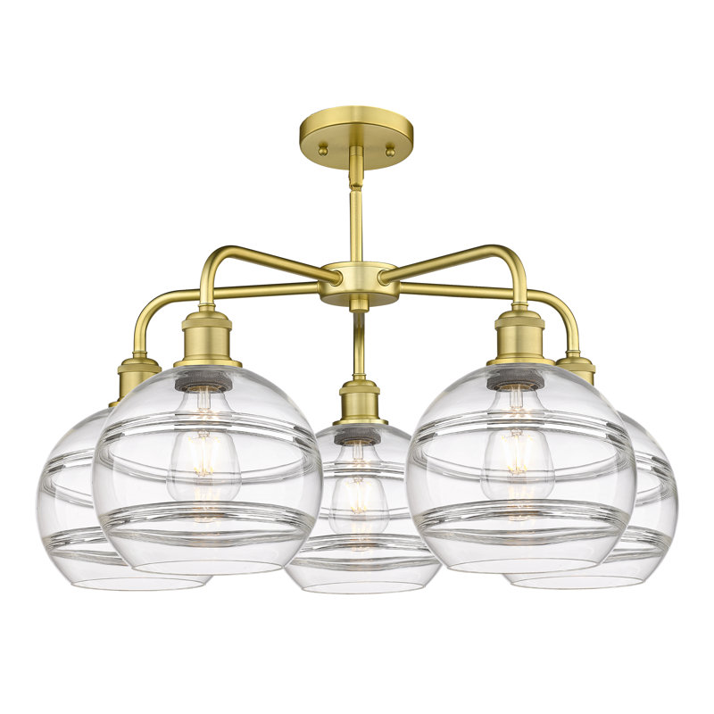 Lustre rond / ovale à abat-jour 5 lumières, H 15,38 po x l 26 po x P 26 po, Transparent, Or satiné