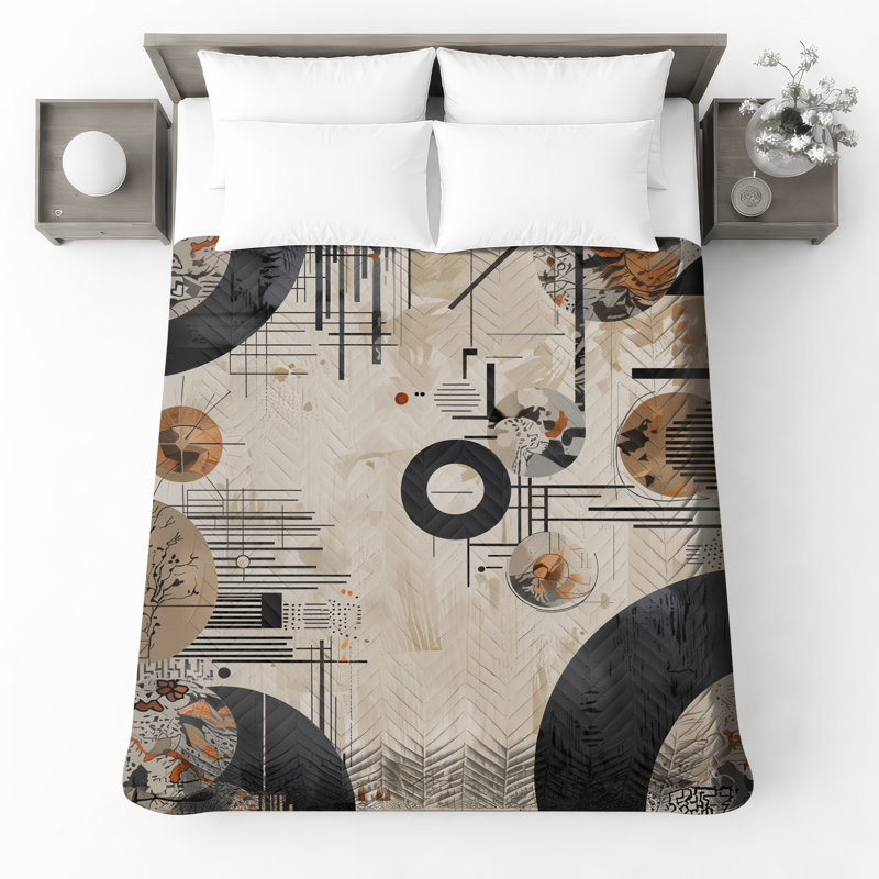 Geometric Circles Abstract Quilted Bedspread All Sizes, Twin