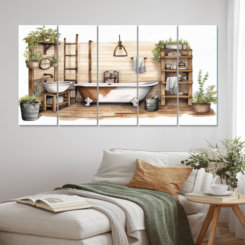 «Natural Bathroom Decor», impression sur toile - 5 panneaux égaux