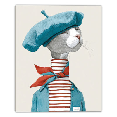 Paris Cat Portrait Wrapped Canvas Wall Art