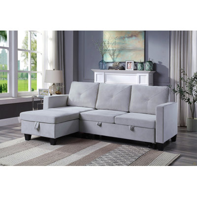 Nova 82.5" Light Gray Velvet Reversible Sleeper Sectional Sofa With Storage Chaise