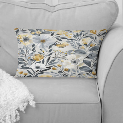 White And Grey Paradise Flower Pattern - Boho Pillow