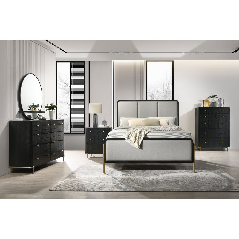 Ensemble de chambre avec très grand lit 5 pièces Maxine - noir et gris, Très grand