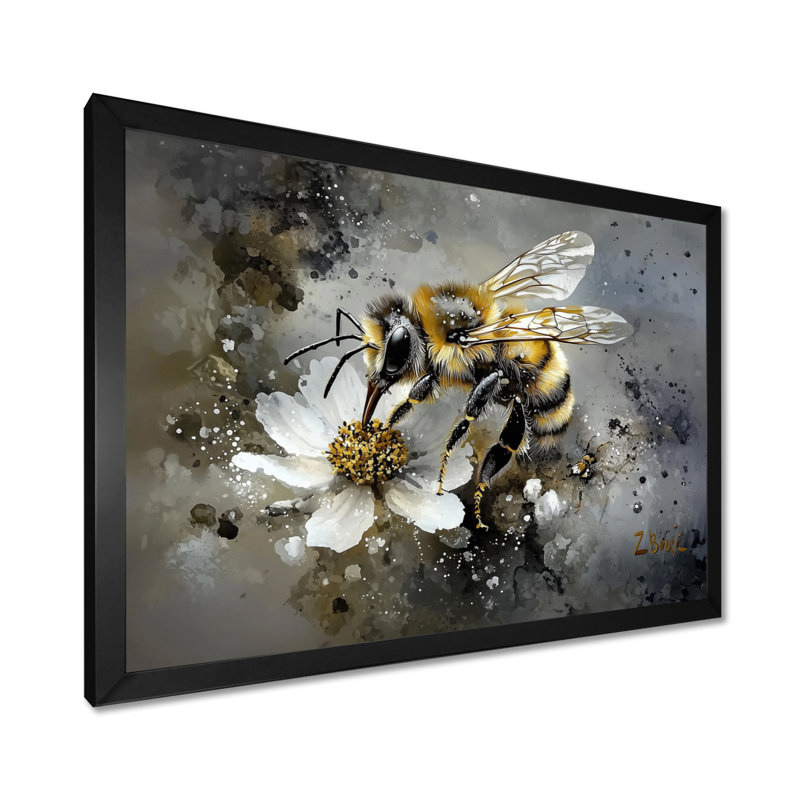 Abeille fleur délicate - abeille murale, art de salon, H 12 po x l 20 po, Reproduction encadrée d'une seule photo sans pass