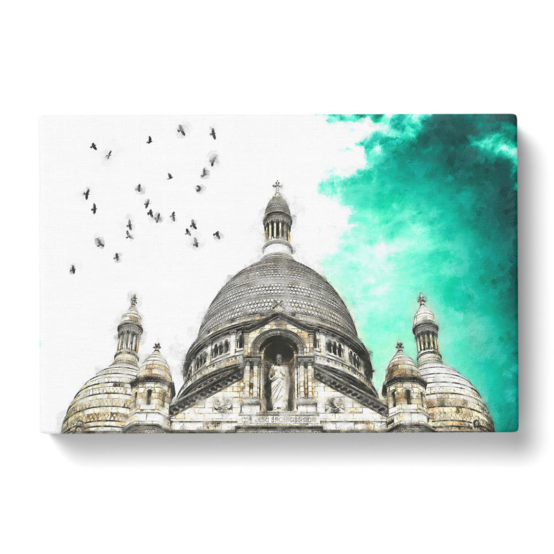 Birds Above Sacre Coeur Paris Painting - Wrapped Canvas, 45cm H x 76cm W x 4cm D