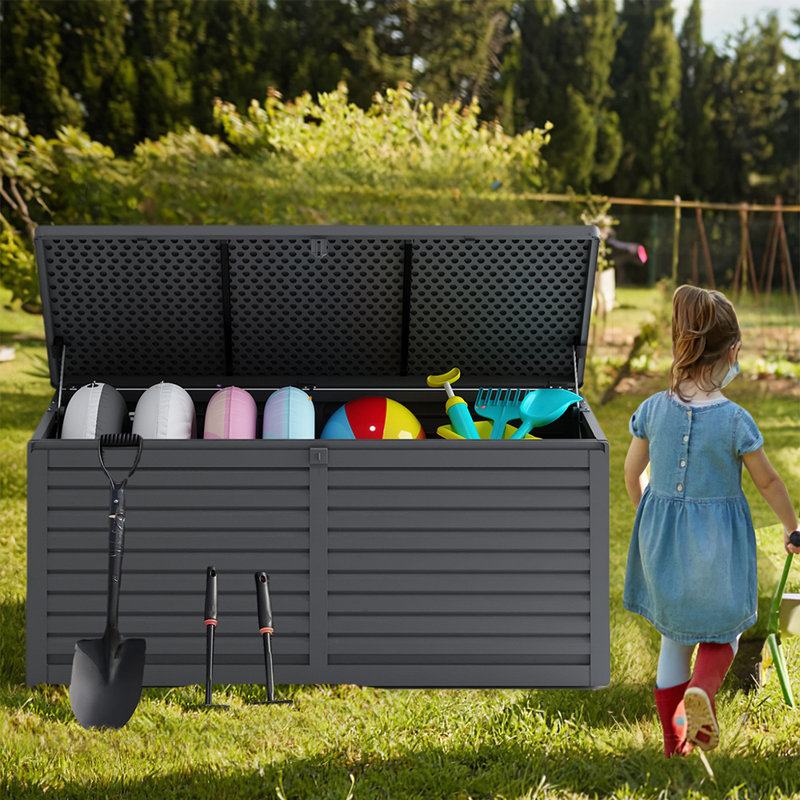 130 Gallon Patio Resin Deck Box, Large Outdoor Storage Box for Patio Furniture, Storage Bench, Black