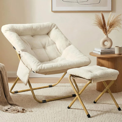 Upholstered Faux Fur With Footstool Parsons Chair
