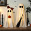 Décorations d'Halloween d'intérieur, ensemble de 2 décorations fantômes avec citrouille balai | Chaleureuse lueur à la main à la main